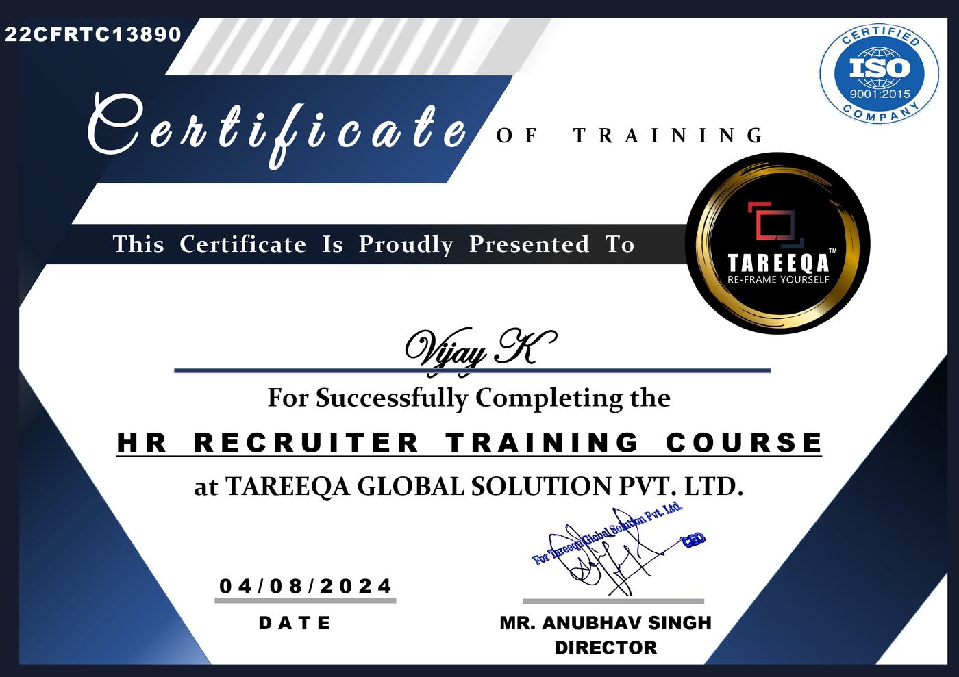 Talent Acquisition Training Course certificate